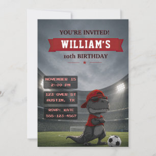 Convite de Aniversário de Dinossauro de Futebol