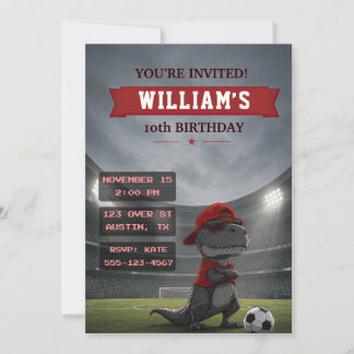 Convite de Aniversário de Dinossauro de Futebol