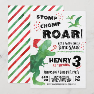Convite de Aniversário de Dinossauro de Natal