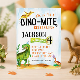 Convite de Aniversário de Dinossauro Dino-Mite