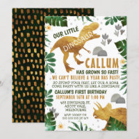 Convite de aniversário de Dinossauro Dourado Verde