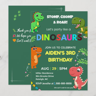 Convite de Aniversário de Dinossauro Editável