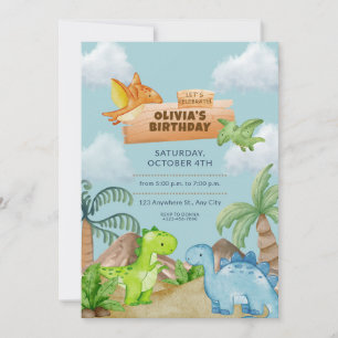 Convite de Aniversário de Dinossauro em Aquarela