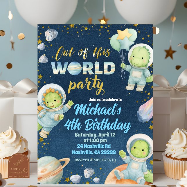 Convite de Aniversário de Dinossauro Espacial (Criador carregado)