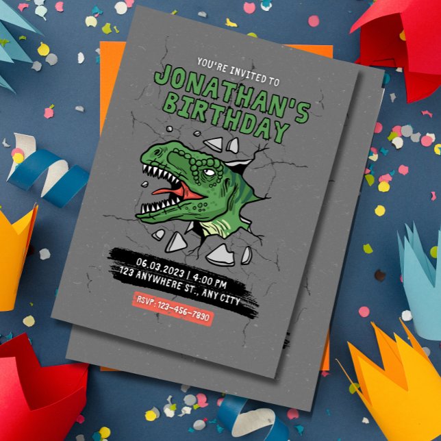 Convite de Aniversário de Dinossauro Festa de Aniv (Criador carregado)