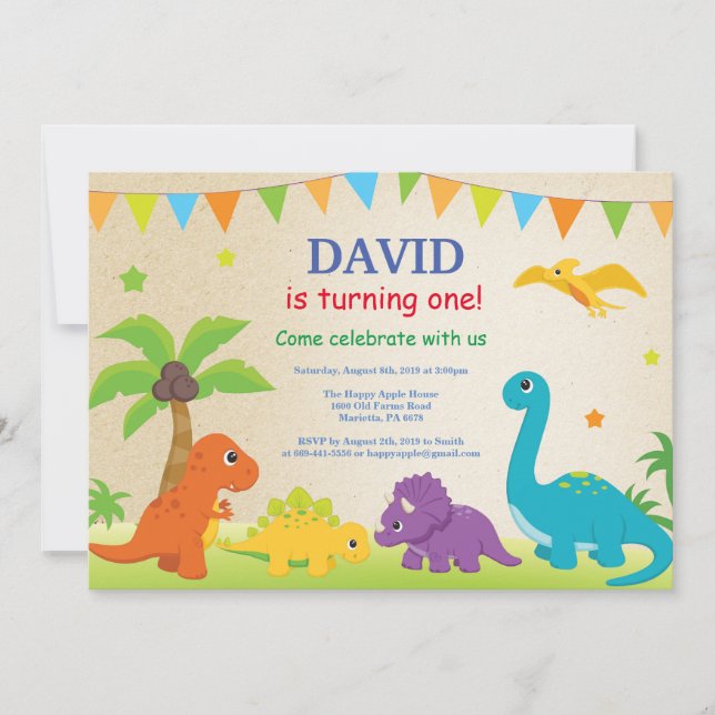Convite de Aniversário de Dinossauro Festa de Dino (Frente)