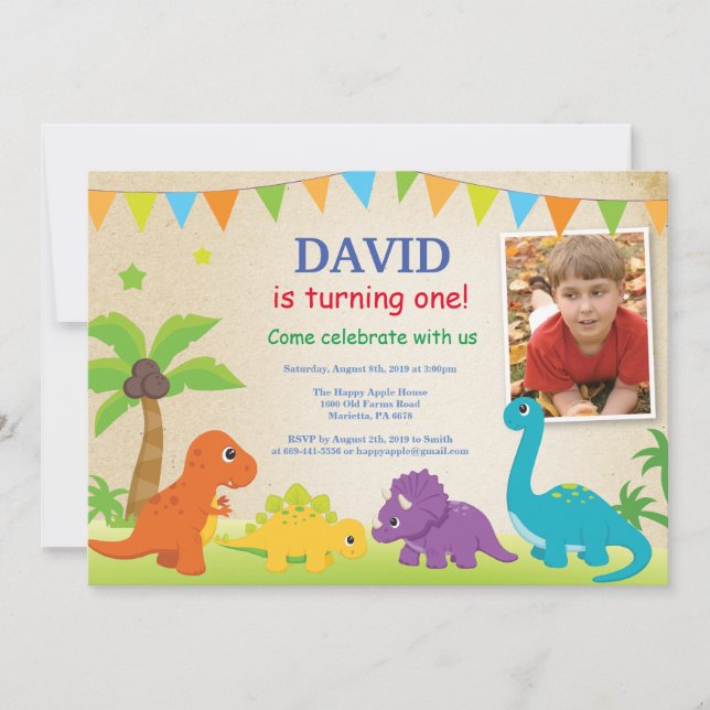 Convite de Aniversário de Dinossauro Festa Dino (Frente)