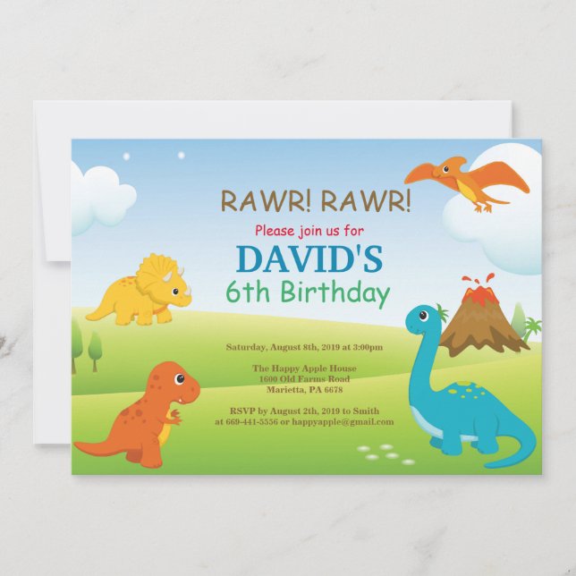 Convite de Aniversário de Dinossauro Festa Dino (Frente)