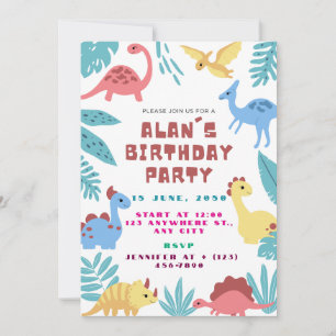 Convite de Aniversário de Dinossauro Fofo