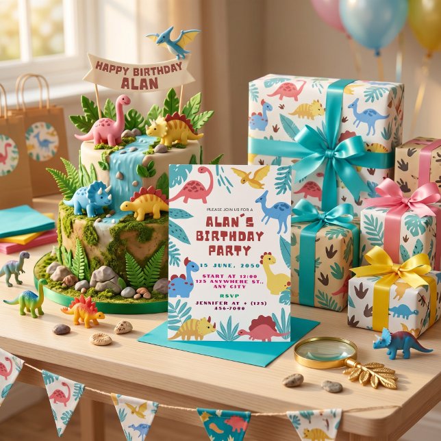 Convite de Aniversário de Dinossauro Fofo (Criador carregado)