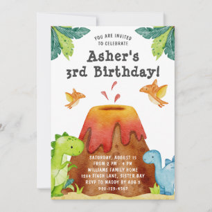 Convite de Aniversário de Dinossauro Fofo