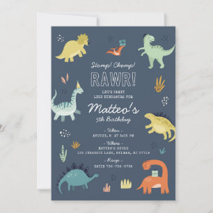 Convite de Aniversário de Dinossauro Fofo