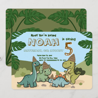 Convite de Aniversário de Dinossauro Fofo | Editáv