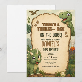 Convite de Aniversário de Dinossauro Fofo para Men
