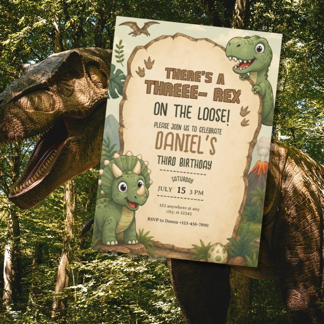 Convite de Aniversário de Dinossauro Fofo para Men (Criador carregado)