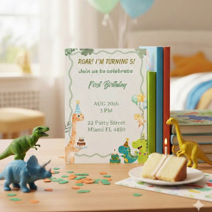 Convite de Aniversário de Dinossauro Fofo - Rugir