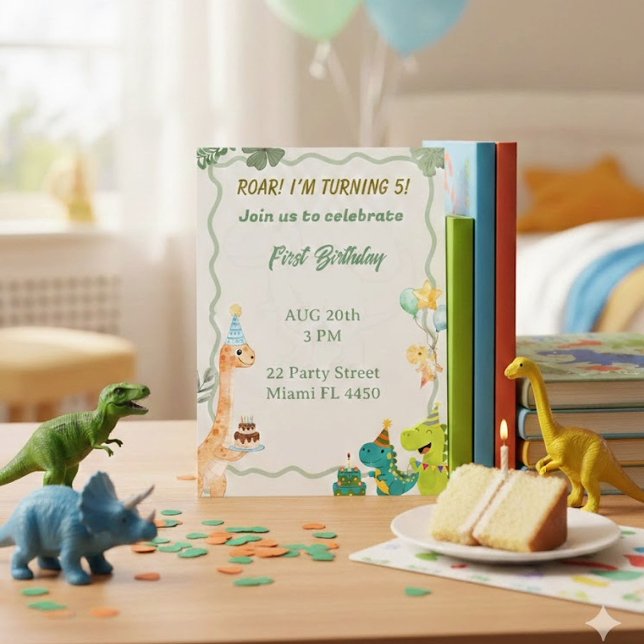 Convite de Aniversário de Dinossauro Fofo - Rugir  (Criador carregado)