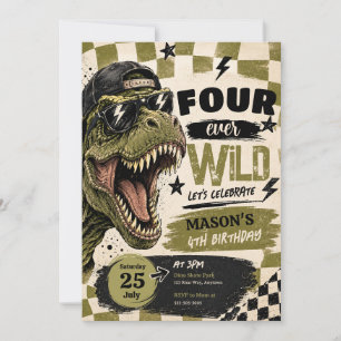 Convite de Aniversário de Dinossauro Four Ever Wil