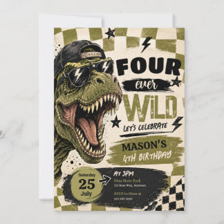 Convite de Aniversário de Dinossauro Four Ever Wil