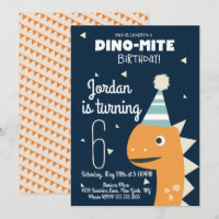 Convite de Aniversário de Dinossauro Laranja com C