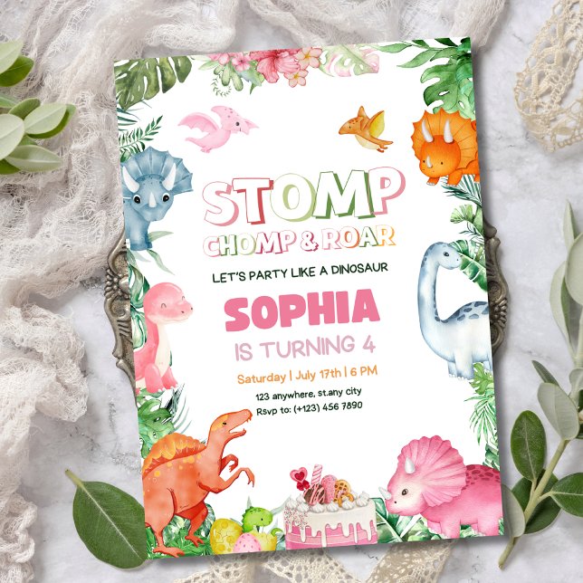 Convite de Aniversário de Dinossauro Menina Dinoss (Criador carregado)