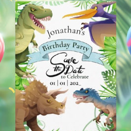 Convite de Aniversário de Dinossauro Menino Adoráv