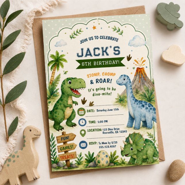 Convite de Aniversário de Dinossauro Menino Dino (Criador carregado)