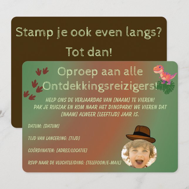 Convite de Aniversário de Dinossauro Minimalista  (Frente/Verso)