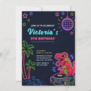 Convite de Aniversário de Dinossauro Neon