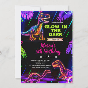 Convite de aniversário de dinossauro néon Glow