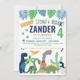 Convite de aniversário de dinossauro para Boy