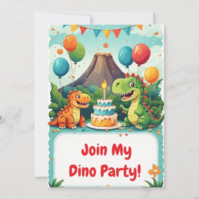 Convite de Aniversário de Dinossauro para Crianças (Frente)