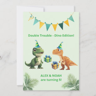 Convite de Aniversário de Dinossauro para Gêmeos D