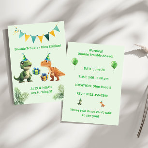 Convite de Aniversário de Dinossauro para Gêmeos D