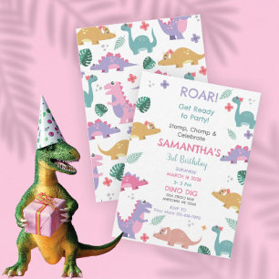 Convite de Aniversário de Dinossauro para Meninas