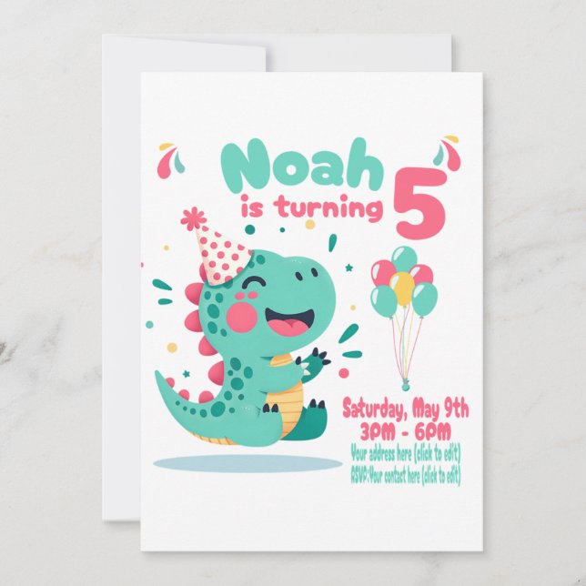 Convite de Aniversário de Dinossauro para Meninos  (Frente)