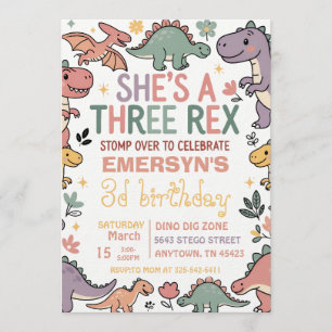 Convite de Aniversário de Dinossauro Pastel