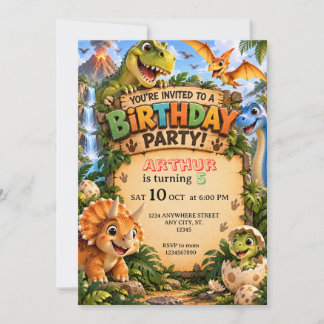 Convite de Aniversário de Dinossauro | Qualquer Id