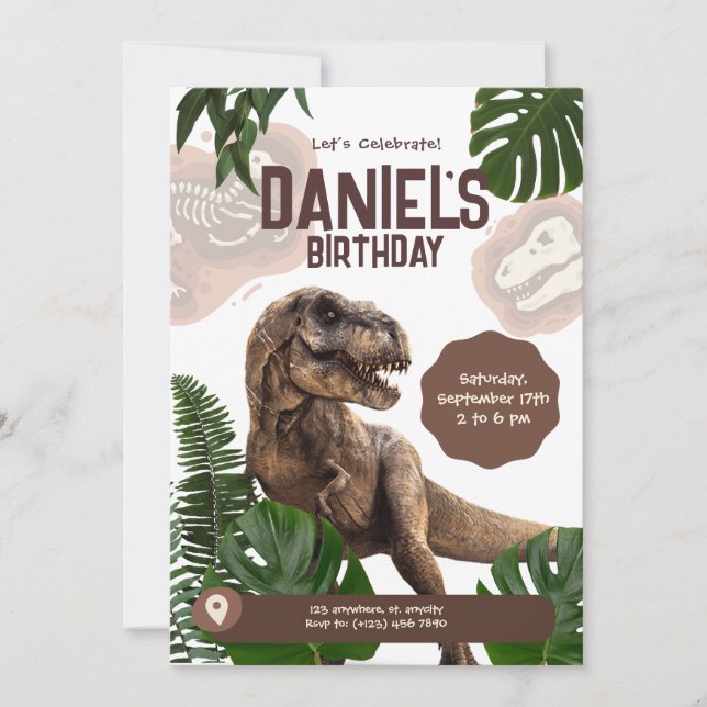 Convite de Aniversário de Dinossauro Realista Edit (Frente)