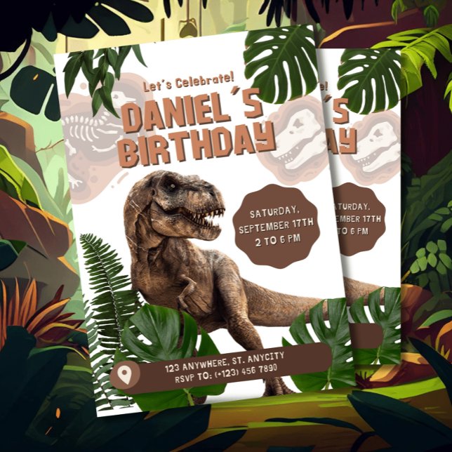 Convite de Aniversário de Dinossauro Realista Edit (Criador carregado)