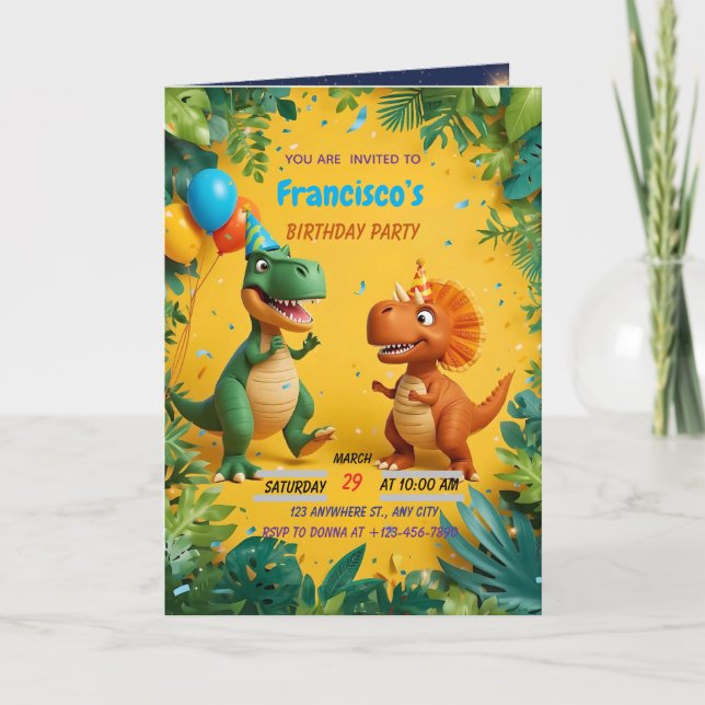 Convite de Aniversário de Dinossauro Roar-some – J (Frente)