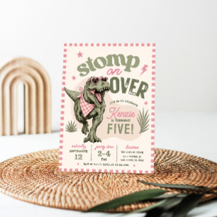 Convite de Aniversário de Dinossauro Rosa
