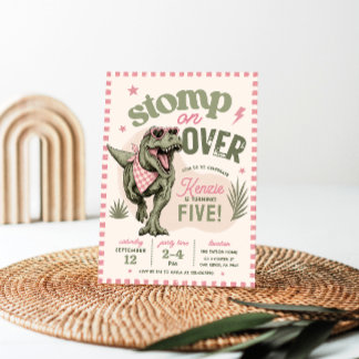 Convite de Aniversário de Dinossauro Rosa
