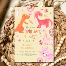 Convite de aniversário de dinossauro rosa dino-mit