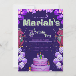 Convite de Aniversário de Dinossauro Roxo 