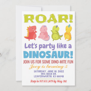 Convite de Aniversário de Dinossauro Rugindo
