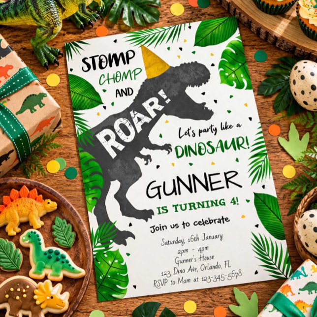 Convite de Aniversário de Dinossauro Stomp Chomp e (Criador carregado)