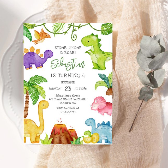 Convite de Aniversário de Dinossauro Stomp Chomp R (Criador carregado)