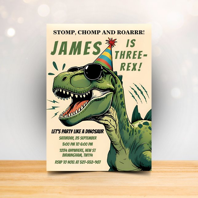 Convite de Aniversário de Dinossauro Stomp Chomp R (Criador carregado)