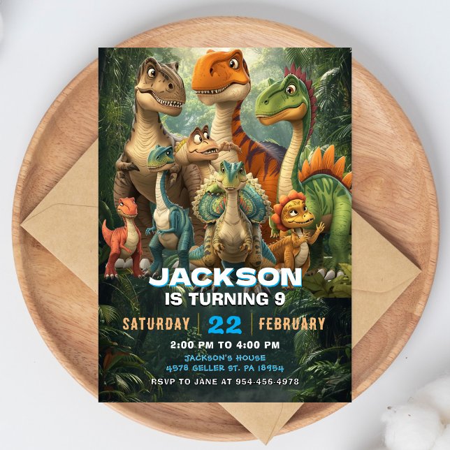 Convite de Aniversário de Dinossauro T Rex Festa d (Criador carregado)